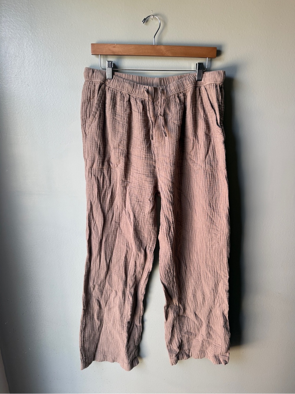Splendid Women’s Taupe Gauze Wide Leg Drawstring Pants